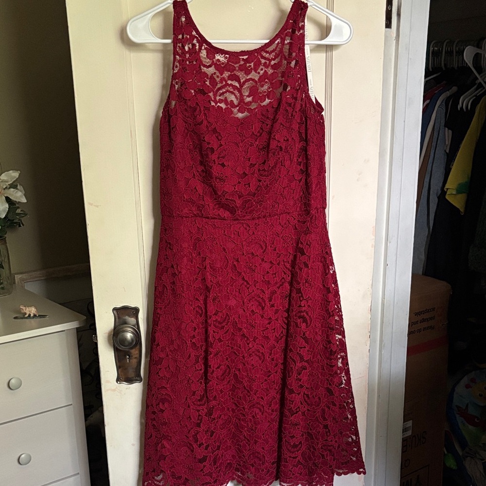 David's Bridal Lace Midi Dress - Burgundy